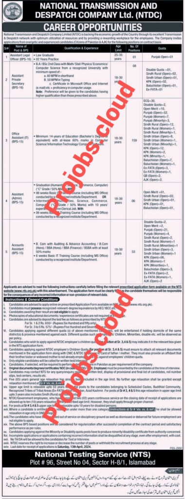 Latest Jobs in National Transmission and Despatch Company (NTDC) 2024